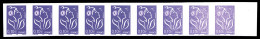 N°3732b, Lamouche, 0,10€ Violet Rouge (légende I.T.V.F), NON DENTELE ACCIDENTEL AVEC DEGRADE DE COULEUR En Bande De 9 Ex - Ongebruikt