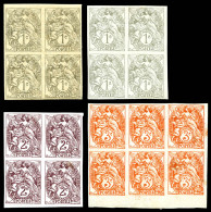 N°107/109, Blanc: Ensemble Comprenant 3 Blocs De Quatre Non Dentelés Dont 1c Gris, 1c Papier GC, 2c Brun Lilas Et Le 3c  - 1872-1920