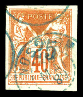 N°1, 25c Sur 40c Orange, Surcharge Bleu-pâle, Grandes Marges. SUP (signé Brun/Bernichon/certificats)  Qualité: Oblitéré  - Used Stamps