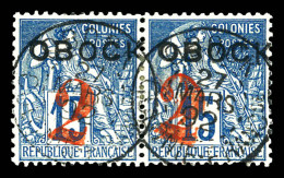 N°23b, 2 Sur 15c: Double Surcharge Du '2' Tenant à Normal En Paire. SUP. R.R. (signé Calves/certificat)  Qualité: Oblité - Used Stamps