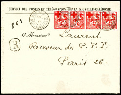 N°110, +5c Sur 10c, Bande De Quatre Obl Càd Du 20 Dec 1915 Sur Lettre Recommandée De Nouméa Pour Paris. TB  Qualité: Obl - Covers & Documents