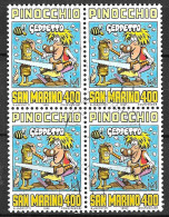 SAN MARINO - 1990 - PINOCCHIO - LIRE 400 - QUARTINA USATA ( YVERT 1247- MICHEL 1453 - SS 1297) - Used Stamps