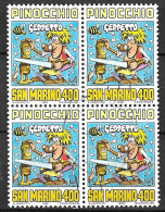 SAN MARINO - 1990 - PINOCCHIO - LIRE 400 - QUARTINA USATA ( YVERT 1247- MICHEL 1453 - SS 1297) - Usati