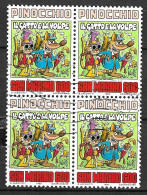 SAN MARINO - 1990 - PINOCCHIO - LIRE 600 - QUARTINA USATA ( YVERT 1249- MICHEL 1455 - SS 1299) - Oblitérés