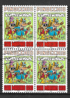 SAN MARINO - 1990 - PINOCCHIO - LIRE 600 - QUARTINA USATA ( YVERT 1249- MICHEL 1455 - SS 1299) - Used Stamps