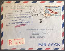 France, Premier Vol Direct FRANCE / POLYNESIE FRANCAISE Par T.A.I. 28.9.1958 Sur Enveloppe - (W1199) - Primi Voli