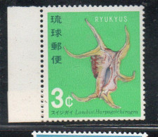 RYUKYU ISLANDS US POSSESSIONS IN JAPAN 1967 1968 SEASHELLS SHELL CHIRAGRA SPIDER 3c MNH - Ryukyu Islands