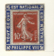 Timbre - Vignette  Porte Timbre -  Semeuse -  Philippe VIII -  Tout Ce Qui Est National Est Notre - Used Stamps