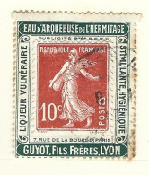 Timbre - Vignette  Porte Timbre -  Semeuse -  Guyot Fils Lyon -   Eau D'arquebuse De L'hermitage - Liqueur Vulneraire - Used Stamps