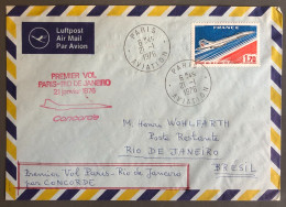 France, Divers Poste Aérienne Sur Enveloppe - Premier Vol CONCORDE Paris / Rio De Janeiro 21.1.1976  - (W1218) - First Flight Covers