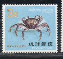 RYUKYU ISLANDS US POSSESSIONS IN JAPAN 1968 1969 CRABS CARDISOMA CARNIFEX CRAB 3c MNH - Ryukyu Islands