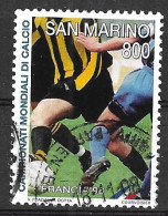 SAN MARINO - 1998 - CALCIO - CAMPIONATO EUROPEO PARIGI - L.800 - USATO ( YVERT 1572- MICHEL 1779 - SS 1623) - Oblitérés