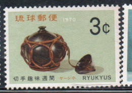 RYUKYU ISLANDS US POSSESSIONS IN JAPAN 1970 PHILATELIC WEEK SAKE FLASK 3c MNH - Ryukyu Islands
