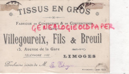 87-LIMOGES-MAGASIN VETEMENTS TISSUS- VILLEGOUREIX FILS & BREUIL- 15 AVENUE DE LA GARE - Textile & Vestimentaire