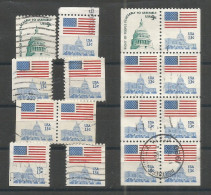 USA 1975 Americana C.9+c.13 Perf.11 Cpl Booklet Issue . Booklet Pane Used 1980 + Pair + L/R On 2/3 Sides Incl. Upper Pcs - Usados