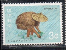 RYUKYU ISLANDS US POSSESSIONS IN JAPAN 1971 FARMER WEARING PALM 3c MNH - Riukiu-eilanden