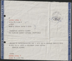 Telegram/ Telegrama International - Madrid > Conservas António Alonso, Setúbal -|- Postmark - TELEGRAFOS. Setúbal. 1977 - Lettres & Documents