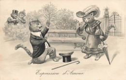 ANIMAUX - Chats - Chats Humanisé - Expression D'amour - Illustration En Relief - Non Divisé - Carte Postale Ancienne - Chats