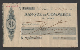 Egypt - RARE - 1934 - Old Check - Bank Of Commerce, Cairo - Covers & Documents