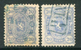 FINLAND 1881-82  20 P.in Two Shades  On Medium To Thick Paper, Perforated 12½ Used. Michel 16Bya-b - Used Stamps