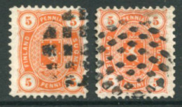 FINLAND 1875 5 P. Perforated 11 Used With Cork Or Wooden Cancellers (2)  Michel 13 Axb, Yb - Usati