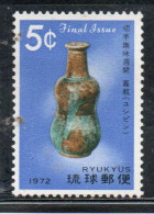 RYUKYU ISLANDS US POSSESSIONS IN JAPAN 1972 ANTIQUE SAKE POT YUSHIBIN  5c MNH - Ryukyu Islands