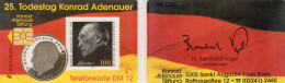 Adenauer-Siftung VIP TK N*/1992 O 40€ 2.400Expl.(O 258) 25.Todestag Bundeskanzler Coin 2DM TC Stamp On Phonecard Germany - Timbres & Monnaies