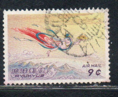 RYUKYU ISLANDS US POSSESSIONS IN JAPAN 1961 AIR POST MAIL AIRMAIL HEAVENLY MAIDEM PLAYING FLUTE 9c USED USATO OBLITERE - Ryukyu Islands