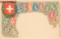 BELLE CPA GAUFREE : SUISSE POSTE TIMBRE HELVETIA STAMP EMBOSSED BLASON CARTE PHILATELIE OTTMAR ZIEHER - Timbres (représentations)