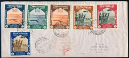 Olasz Tripolitánia 1934 Dekoratív Ajánlott Levél Gyarmati Kiállítási Bélyegekkel Légiposta Levélként Rómába Küldve - Altri & Non Classificati