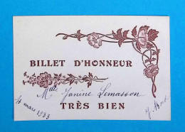 Billet D'honneur, Trés Bien, 1933 - Diplômes & Bulletins Scolaires