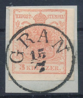 1850 3kr MP Világos Paradicsom Piros, Kivágáson / 3kr MP Light Tomato Red On Cutting, Gravurtype 1-1 "GRAN" Certificate: - Otros & Sin Clasificación