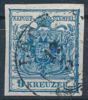 O 1850 9kr Sötétkék HP IIIa, Látványos ívszéli Bélyeg / Dark Blue HP IIIa, Margin Piece "LŐCS(E)" Certificate: Steiner - Otros & Sin Clasificación