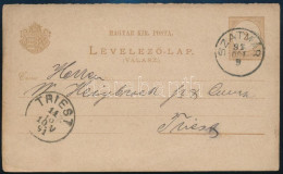 1891 2kr Díjjegyes Levelezőlap "SZATMÁR" - "TRIEST" - Other & Unclassified