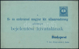 1897 Háromrészes Használatlan 2kr Rendőrségi Bejelentőlap, Kék Színű - Other & Unclassified