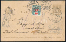 1912 5f Díjjegyes Levelezőlap Svájcba Küldve, Ott Megportózva / PS-card To Switzerland With Postage Due - Sonstige & Ohne Zuordnung