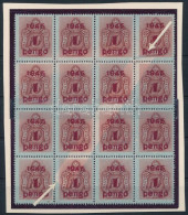 ** 1945 Kisegítő Portó 1P/10f 16-os Tömb Nagyon Látványos Kék Alapnyomat Hiánnyal / Mi P 174 Block Of 16, Partly Omitted - Otros & Sin Clasificación