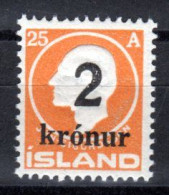 ISLAND, 1926, Freimarke Mit Aufdruck 2 Kr., Postfrisch ** - Nuevos