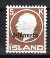 ISLAND, 1922, Dienstmarke Mit Aufdruck, Ungebraucht * - Officials