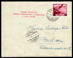 LIECHTENSTEIN, 1935 Erster Postflug Vaduz-Altenrhein-Innsbruck 1.VII.35 - Poste Aérienne