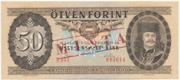 1975. 50Ft "D 003 005684" Piros "MINTA" Felülnyomással és Perforációval T:UNC Hungary 1975. 50 Forint "D 003 005684" Wit - Ohne Zuordnung