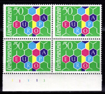 LIECHTENSTEIN, 1960 Europamarke Type II, Postfrisch ** Im Viererblock - Ungebraucht
