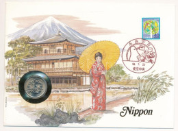 Japán 1981. 100Y Cu-Ni Felbélyegzett Borítékban, Bélyegzéssel, Német Nyelvű Leírással T:UNC  Japan 1981. 100 Yen Cu-Ni I - Unclassified