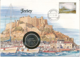 Jersey 1988. 10p Cu-Ni Felbélyegzett Borítékban, Bélyegzéssel, Német Nyelvű Leírással T:UNC  Jersey 1988. 10 Pence Cu-Ni - Zonder Classificatie