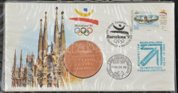 1992. "XXV. Nyári Olimpiai Játékok, Barcelona - Magyar Csapat" Kétoldalas Cu Emlékérem Bélyeges Borítékon, Elsőnapi Bély - Zonder Classificatie