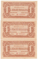 Csehszlovákia 1944. 1K (3x) Sorszámkövetők "BE 439556 - BE 439558" T:AU,XF / Czechoslovakia 1944. 1 Koruna (3x) Consecut - Zonder Classificatie