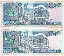 Libanon 1988-1991. 1000L (2xklf) T:UNC  Lebanon 1988-1991. 1000 Livres (2xklf) T:UNC  Krause P#69a, P#69b.2 - Zonder Classificatie