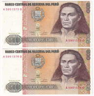 Peru 1987. 500I (2x) Sorszámkövetők T:UNC,AU Peru 1987. 500 Intis (2x) Consecutive Serials C:UNC,AU Krause P#134 - Non Classificati