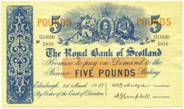 Skócia 1957. 5P "Royal Bank Of Scotland" T:F Szép Papír  Scotland 1957. 5 Pounds "Royal Bank Of Scotland" C:F Fine Paper - Non Classés