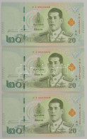 Thaiföld 2018. 20B (3x) Sorszámkövetők T:UNC Thailand 2018. 20 Baht (3x) Sequential Serials C:UNC - Non Classificati